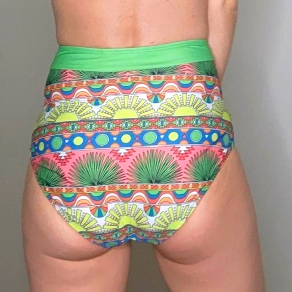 Modcloth High Dive Colorful High-Waist Bikini Bottoms Tropical XL - Picture 1 of 9